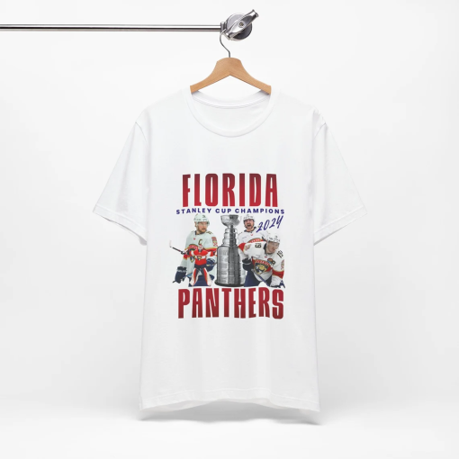 Florida Panthers 2024 Stanley Cup Champions T-Shirt – Unisex Graphic Tee with Tkachuk, Barkov, Reinhart, and Bobrovsky