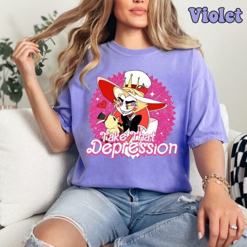 TAKE THAT DEPRESSION Shirt, Lucifer Morningstar Comfort Colors Shirt, Lucifer Hazbin Hotel Shirt, Lucifer Vivziepop Shirt Cartoon Sweatshirt