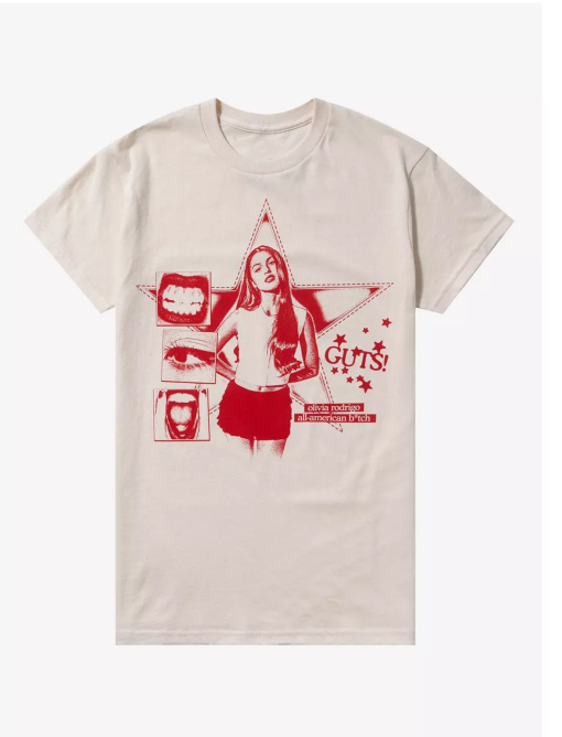 Olivia Rodrigo Red Guts Star Boyfriend Fit Girls T-Shirt