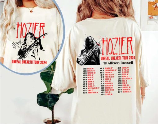 Hozier Unreal Unearth Tour 2 Sides T-shirt, Hozier Tour 2024, Music Tour Shirt, Hozier Tour Shirt, Hozier Concert, Rock Tour 2024