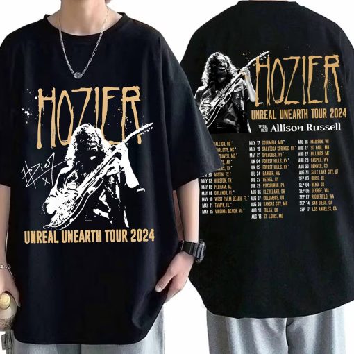 Hozier Unreal Unearth Tour 2 Sides T-shirt, Hozier Tour 2024, Music Tour Shirt, Hozier Tour Shirt, Hozier Concert, Rock Tour 2024