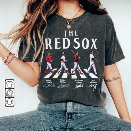 Red Sox Walking Abbey Road Signatures Baseball Shirt, Masataka Yoshida, Rafael Devers, Justin Turner,Alex Verdugo, Boston Vintage