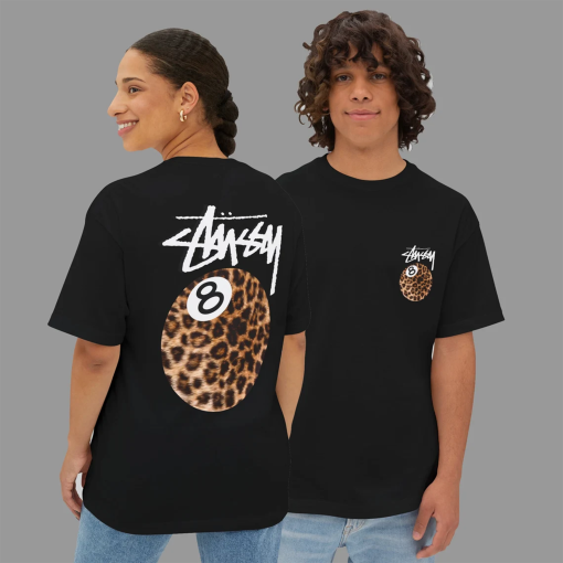 STUSSY 8 BALL T-Shirt, Trendy t-shirt, Custom stussy logo ball, Leopard Y2K Tshirt