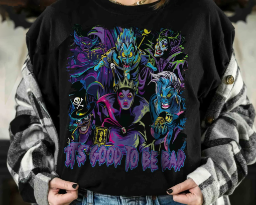 Retro Disney Villains It’s Good To Be Bad T-shirt, Evil Queen, Maleficent, Scar, Hades, Chernabog, Disneyland Halloween Family 2024 Trip