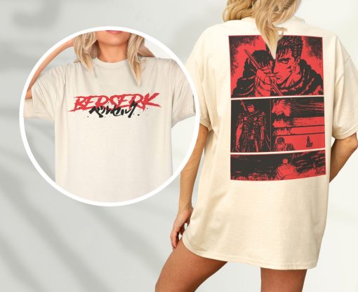 Anime Graphic T-Shirt, Grunge 90s Japanese Manga Tee Shirt with back Print, Go Berserk for Retro Character Streetwear, Gift for Anime Lover