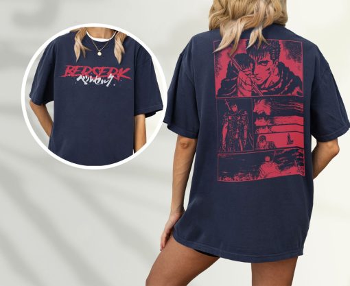 Anime Graphic T-Shirt, Grunge 90s Japanese Manga Tee Shirt with back Print, Go Berserk for Retro Character Streetwear, Gift for Anime Lover