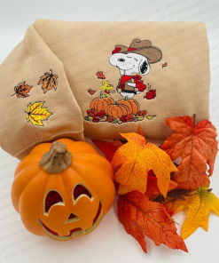 Cowboy Hat Woodstock Embroidered Sweatshirt, Pumpkin Snoopy…