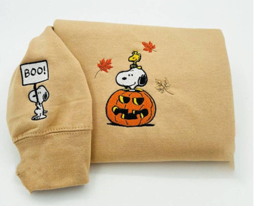 Snoopy Woodstock Fall Embroidered Sweatshirt, Snoopy Halloween Embroidered