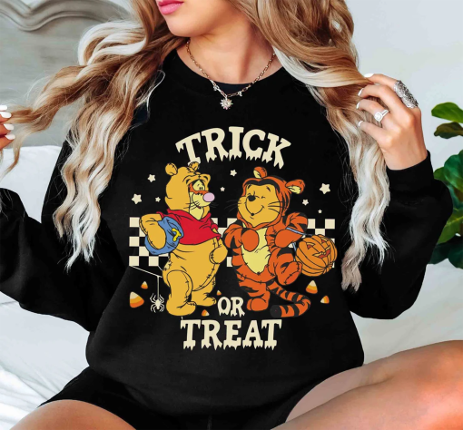 Retro Trick or Treat Pooh and Tigger Shirt, Winnie The Pooh Halloween Shirt, Mickey Not So Scary Halloween Party, Disney Halloween Trip Tee