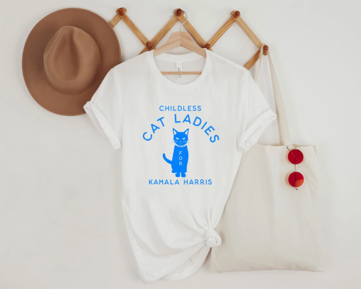 Kamala Harris Childless Cat Ladies Election 2024 Shirt, Vote Blue Anti Trump Democrat Tshirt, First Female Madam President Tee (Unisex)