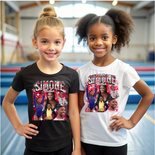 SIMONE BILES Bootleg Style Childrens T-Shirt American Gymnastics Official 2024 Gymnastics Team Paris France Simone Biles Kids Tee Shirt