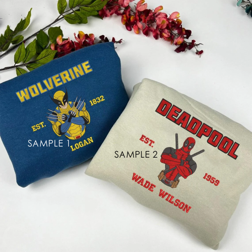 Embroidery Deadpool & Wolverine Matching Sweatshirt, Movie Shirt, Funny Marvel Xmen Shirt, Couple Shirt, Gift For Friend