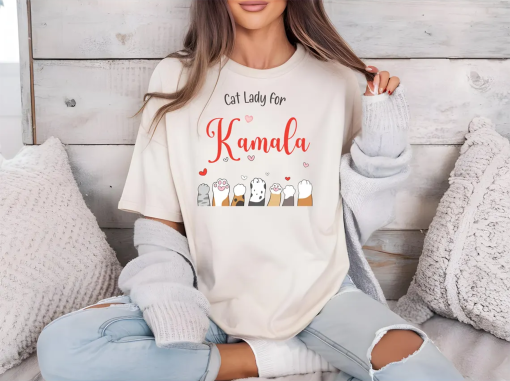 Cat Lady for Kamala Harris Walz 2024 Unisex T-shirt, Kamala for President.