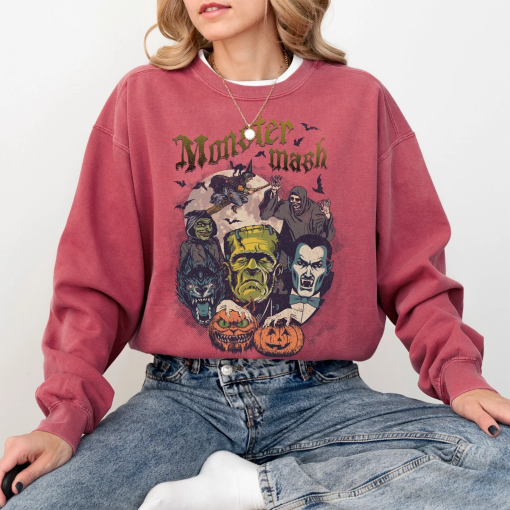 Halloween Sweatshirt, Retro Halloween Sweatshirt, Spooky Halloween Shirt Monster Mash Shirt Frankenstein Sweater Comfort Colors Halloween