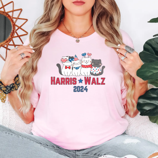 Patriotic Cats T-shirt Harris Walz 2024 Shirt Cute Cat Shirt Political Tee Election 2024 Shirt Childless Cat Lady Votes T-shirt for Cat Moms