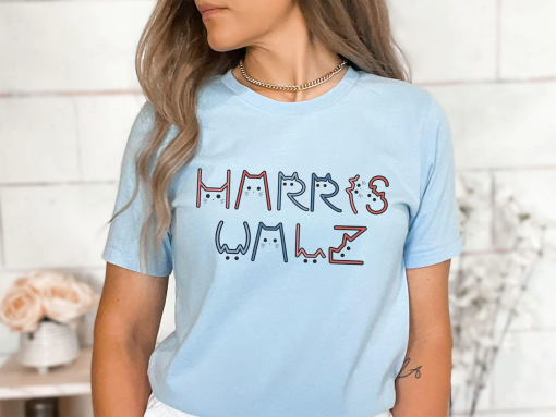 Harris and Walz Shirt Women, Cat Themed Kamala Harris and Tim Walz Democratic Election 2024 Shirt, Funny Democrat T-shirt Childless Cat Lady