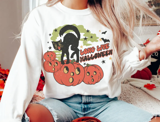 Long Live Halloween Sweatshirt, Spooky Season Sweatshirt, Retro Halloween Sweatshirt, Halloween Costume, Halloween cat Sweater, Fall Apparel