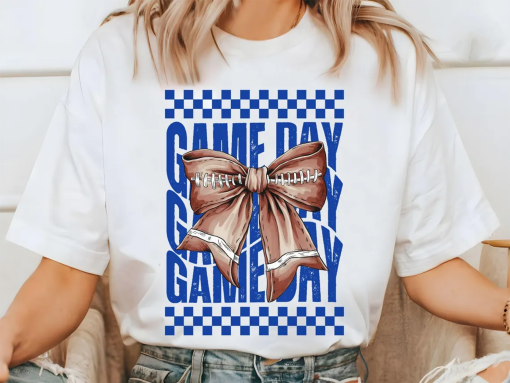 Game Day Football Shirt, Team Mascot Tshirt, Comfort Colors, Gameday Shirt, Royal Blue Coquette Bow Tee, Mom Tee, Teacher, Girly T-Shirt