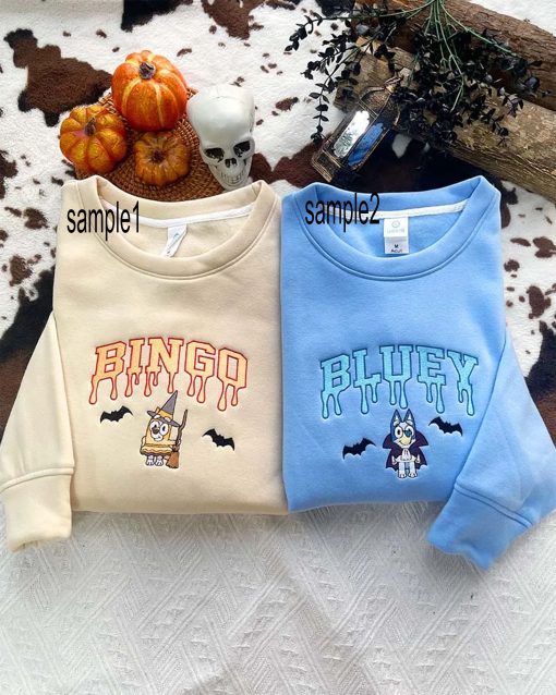 Embroidered Dad Custom, Bingo Mom Sweatshirt, with name sweatshirt, Bluey Embroidered, Bluey And Bingo, Bluey Family, Typodermicshop