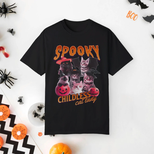 Spooky Childless Cat Lady Shirt Kamala Harris Shirt Childless Cat Ladies Halloween Spooky Cat Shirt Bootleg Rap Tee Democrat Feminist Shirt