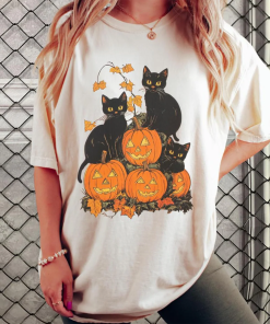 Vintage 90s Black Cat Halloween Shirt, Retro…