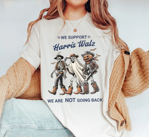 Harris Walz 2024 Halloween T-Shirt, Funny Skeleton Halloween Shirt We Support Harris, 2024 Election Shirt, Harris Walz Madam President Shirt