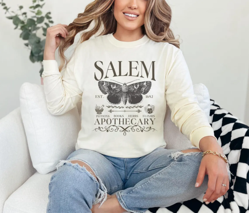 Salem Apothecary Long Sleeve Comfort Colors® Shirt, Halloween Salem Witches Shirt, Witchy Fall T-Shirt