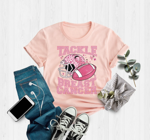 Tackle Breast Cancer Football Shirt, Breast Cancer Gift, Pink Ribbon T-Shirt, Retro Football Shirt, Football Breast Cancer Awareness Tee