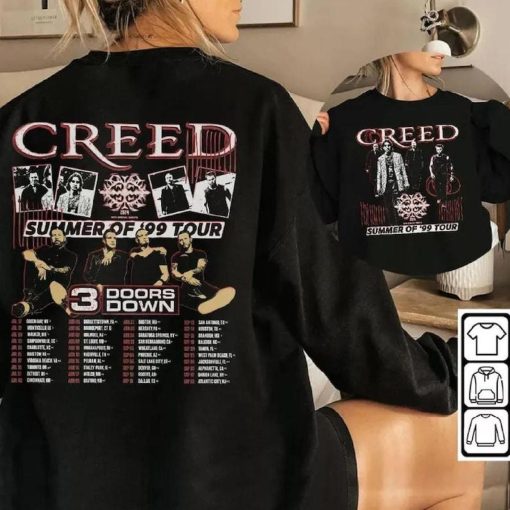 Creed 2024 Tour Summer of ’99 Tour T Shirt, Creeds 3 Doors Down Tour Concert T-shirt, Creed Band 2024 Tour Shirt