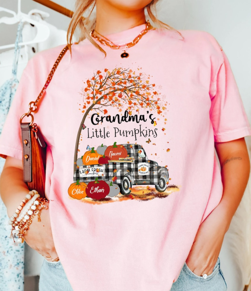 Grandma’s Little Pumpkin Shirt, Custom Grandma Shirt, Custom Pumpkin Shirt, Grandma Shirt With Grandkid Name, Grandma Gifts, Pumpkin Shirt