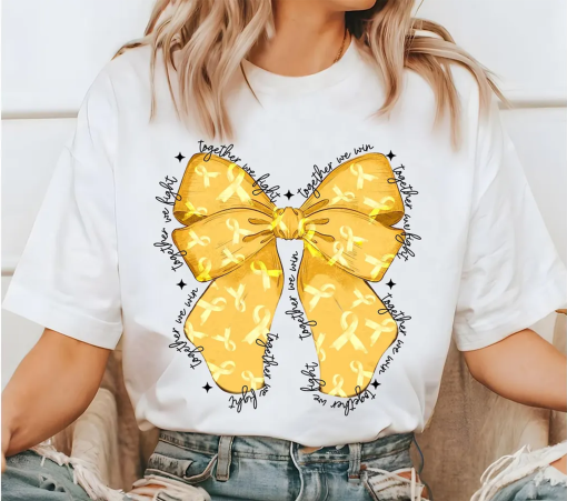 Coquette Childhood Cancer Shirt, Cancer Support Family, Cancer Survivort Gift, Cancer Awareness Shirt, Gold Ribbon Awareness Bow, Cancer Mom