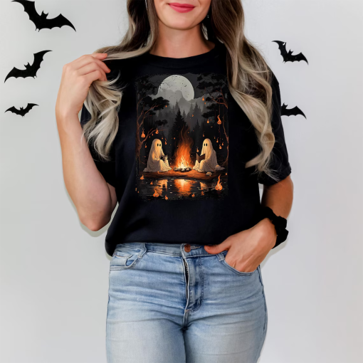 Comfort Colors Camping Halloween Ghost Reading Book Shirt, Halloween Costume, Spooky Season Shirt, Women Fall Tshirt, Halloween Party Tee