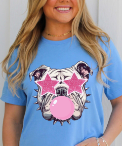 Preppy Bubble Blowing Pink Bulldog Mascot Team…