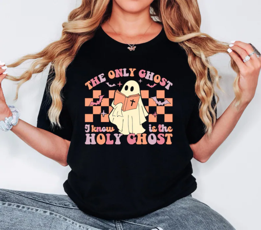 The Only Ghost Shirt, I Know Is The Holy Ghost T shirt, Religious Halloween Shirt,Ghost Reading The Bible, Funny Christian Halloween Shirt