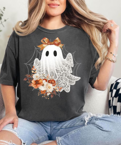 Halloween Lace Ghost Sweatshirt, Cut Floral Ghost…