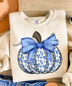 Fall Pumpkin shirt, Blue floral pumpkin shirt…