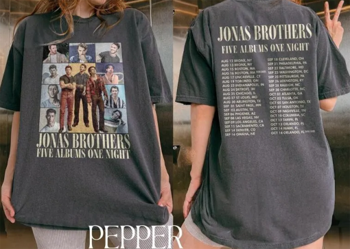 Retro Jonas Brothers Five Albums One Night Tour 2 Sides Shirt, Jonas Brothers T-Shirt, Jonas Brother Fans Merch, Music Concert 2024