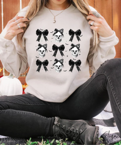 Skull Black Bow Sweatshirt, Retro Halloween Shirt,…