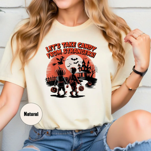 Let’s Take Candy From Strangers Tee, Retro Halloween Graphic Tee, Funny Trick or Treat Shirt, Spooky Gift For Friends, Halloween Kids Shirt