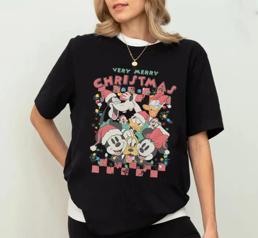 Retro Checkered Mickey Very Merry Christmas Shirt, Mickey and Friends Christmas Shirt, Disney Christmas Shirt, Christmas Family Shirt