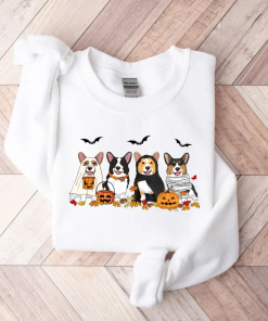 Halloween Dog Sweatshirt, Corgi Ghost Dogs sweatshirt,…