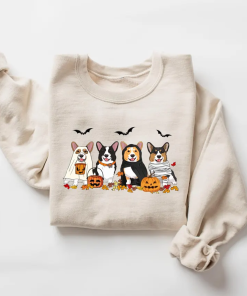 Halloween Dog Sweatshirt, Corgi Ghost Dogs sweatshirt,…