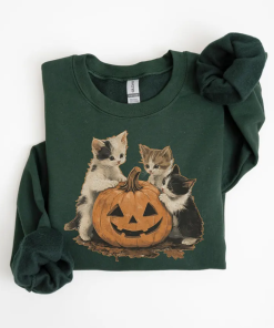 Vintage 90s Cat Halloween Sweatshirt, Retro Halloween…