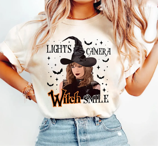 Lights Camera Witch Smile shirt, Halloween shirt, Witch Halloween shirt, Halloween Gift, Halloween Party, Retro Halloween shirt, Music Fan Halloween