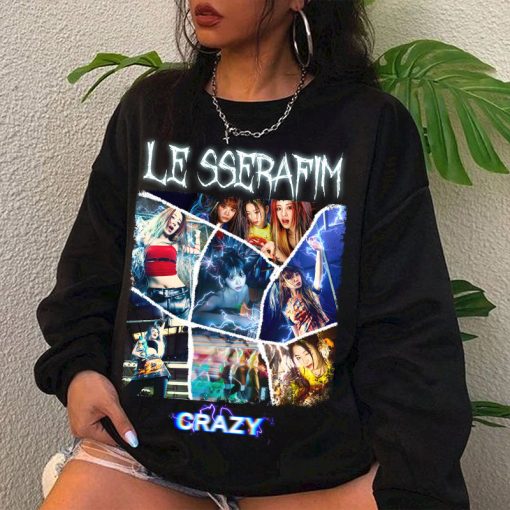 Le Sserafim Vintgae Crazy Album Sweatshirt, Crazy 4th Mini Album Shirt, Le Sserafim Tour, Sakura, Chaewon, Yunjin, Kazuha, Euncha Shirt.