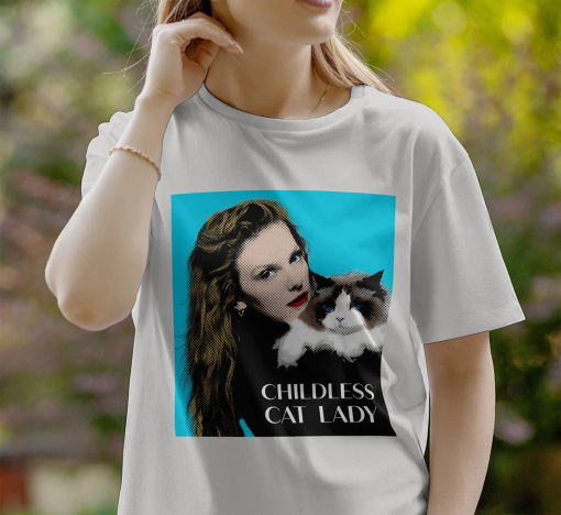 Taylor Swift Inspired Childless Cat Lady T-Shirt, Funny Cat Lover Shirt, Cute Graphic Cat Mom Gift, Cat Lady Birthday Graphic Election Tee