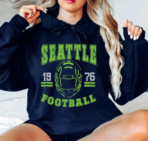 Seattle Football Helmet Retro Est 1976 Scratch Style Sweatshirt, Seattle Football Team Vintage Tshirt, Football Hoodies, For Dad, For Mom