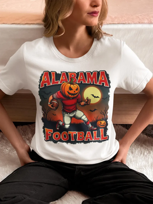 Alabama Football” Halloween Pumpkin Player T-Shirt – Spooky Alabama Fan Shirt – Jack-o’-Lantern Football Design – Halloween Sports Tee