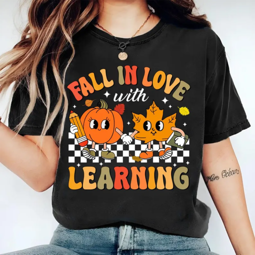 Groovy Teacher Shirt, Teacher Fall Shirt, Fall In Love With Learning Teacher, Teacher Pumpkin Shirt, Retro Teacher Shirt, Comfort Colors Tee