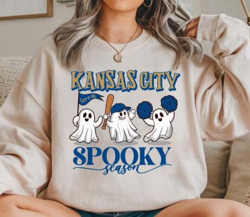 Kansas City Baseball Spooky Season Cute Vintage Sweatshirt, Lets Go Kansas City Baseball Team Retro Hoodie, Baseball Mom Shirt, For Her